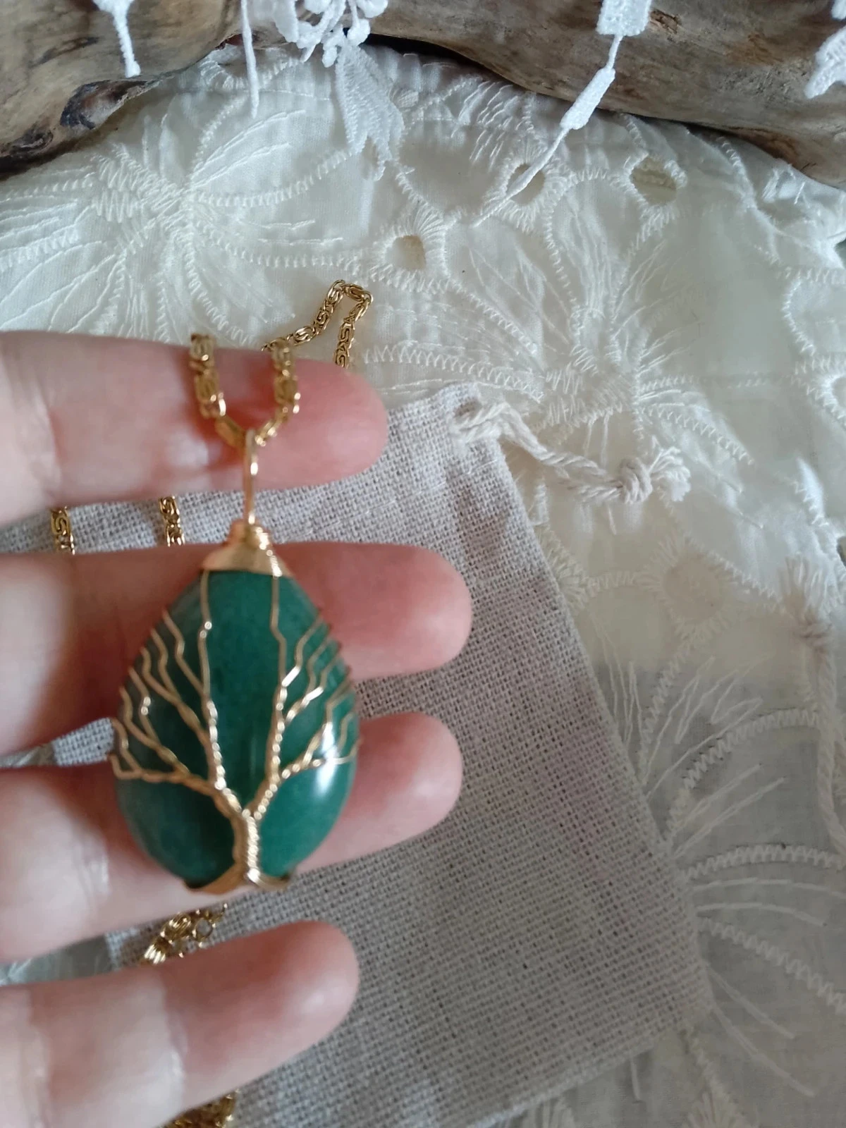 Colar pingente de pedra de ágata verde árvore da vida – photo 3